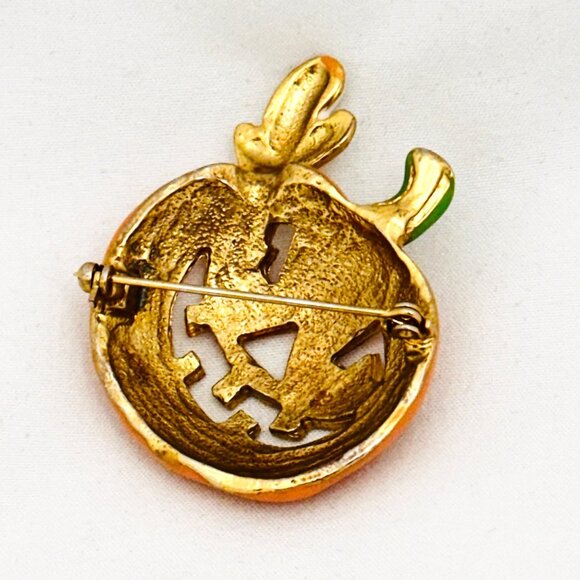 Vintage Halloween Pumpkin & Ghost Enameled Pin/Brooch - Picture 3 of 3